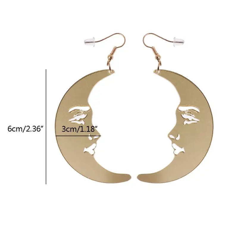 

Mirror Acrylic Big Golden Moon Drop Earrings For Women Punk Exaggerated Jewelry