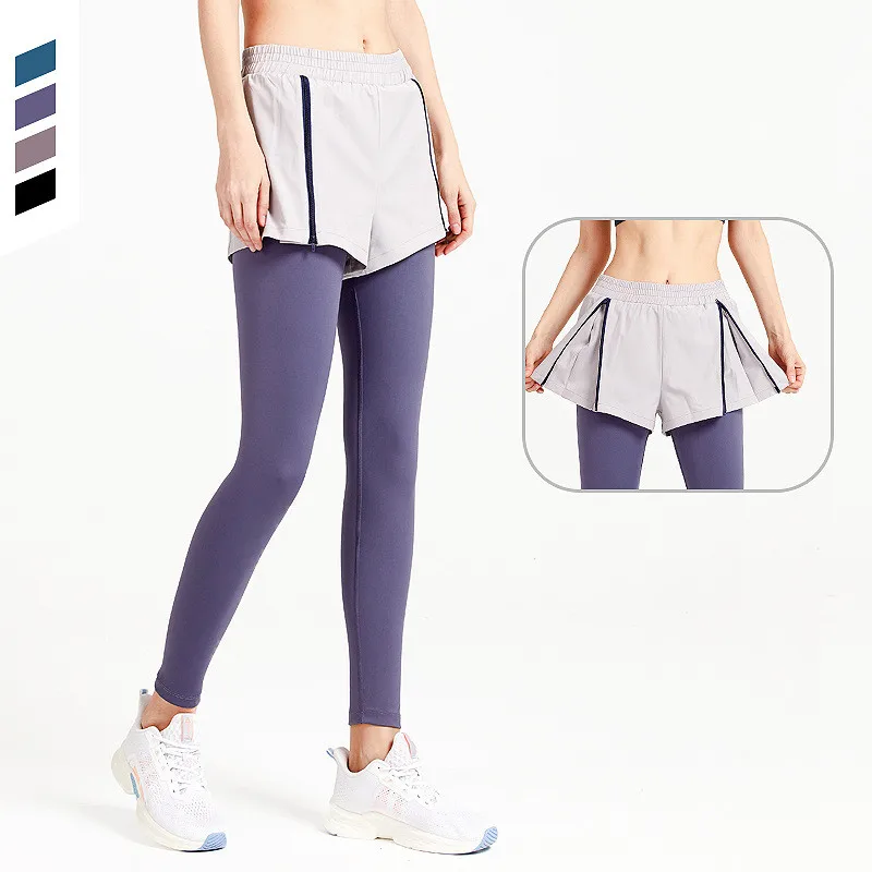 

Women High Waist Running Tights 2 In 1 Seamless Leggings Elastic Exercise Gym Trousers Fitness Yoga Pants Outside Sportswear