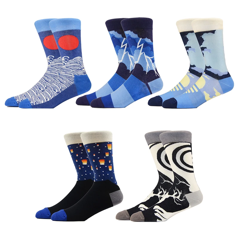 

Hot Selling Men Funny Happy Sailor Socks Hip Hop Fashion Colorful Sox Stripe Rhomboid Geometry Harajuku Skateboard Comb Socks