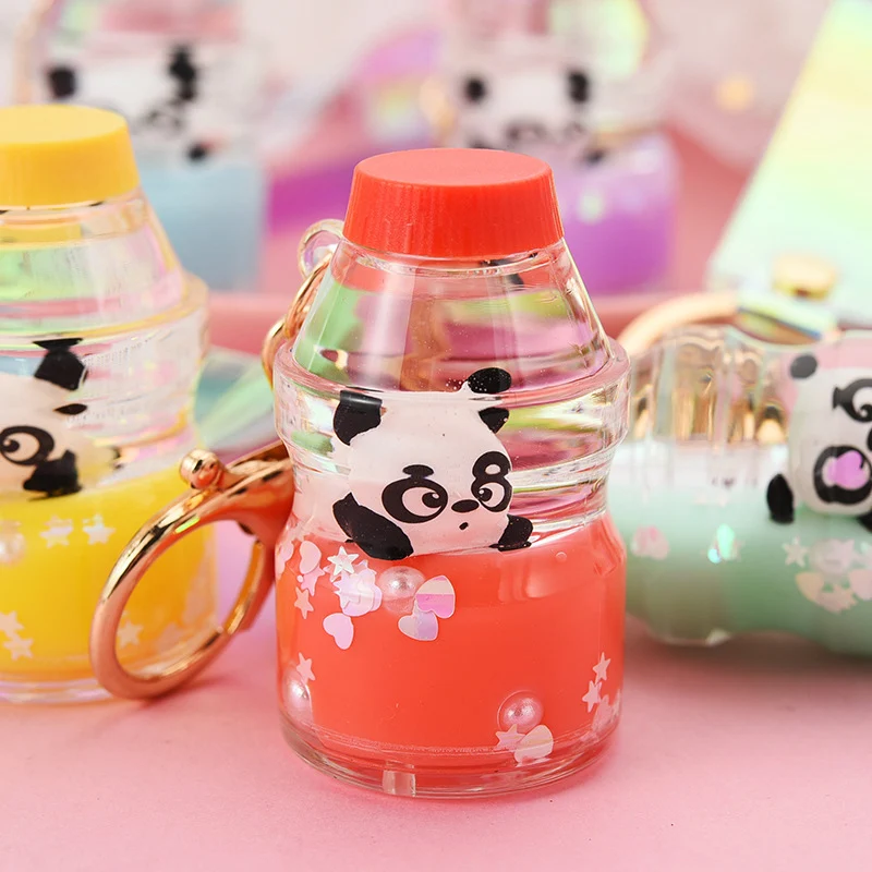 

Panda Keychain Quicksand of Oil-extended Falling Ocean Panda Keychain Acrylic Sequins Floating Bottle Bag Pendant Car Tags