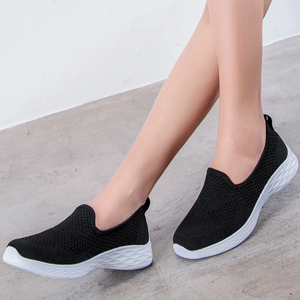 Кроссовки-носки женские сетчатые дышащие на платформе без застежки Мягкая