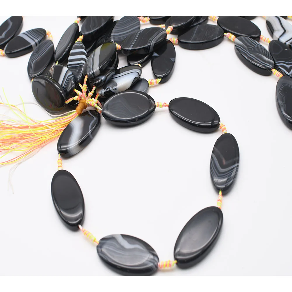 2strands/lot 49mm Natural Smooth Black stripe Oval Agate stone beads For DIY Bracelet Necklace Jewelry Making Strand 15