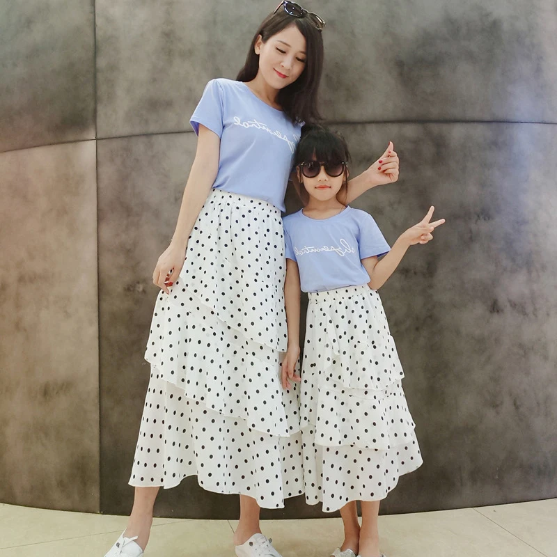 2019 новая юбка в горошек одинаковые комплекты для мамы и дочки летние юбки