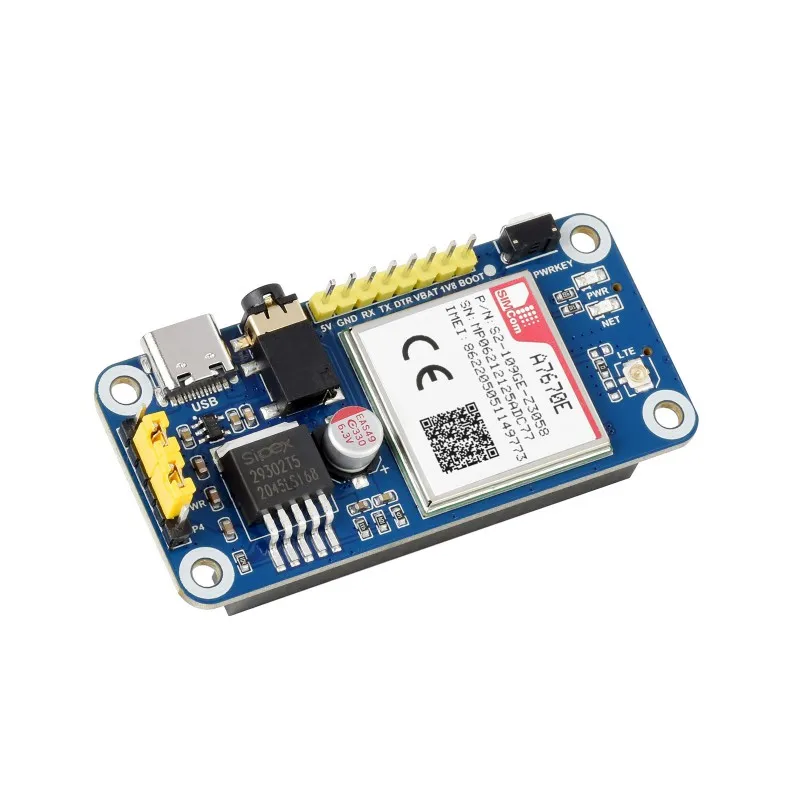 Шляпа A7670E LTE Cat-1 для Raspberry Pi Многополосная 2G GSM/GPRS LBS Европы Юго-Восточной Азии