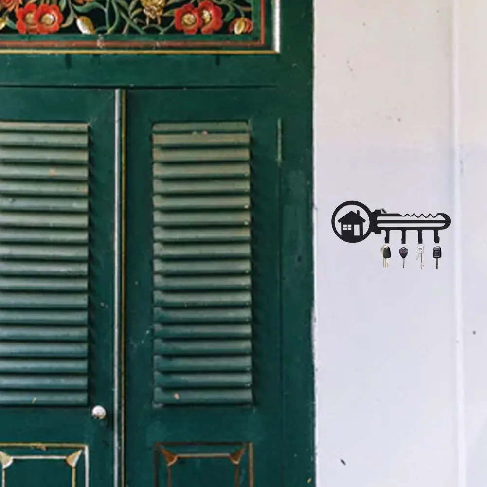 

Wall Mount Key Holder Hanging Metal Key Shelf Rack Hooks Entryway Organizer Hanger With House Silhouette Home Decoration Black