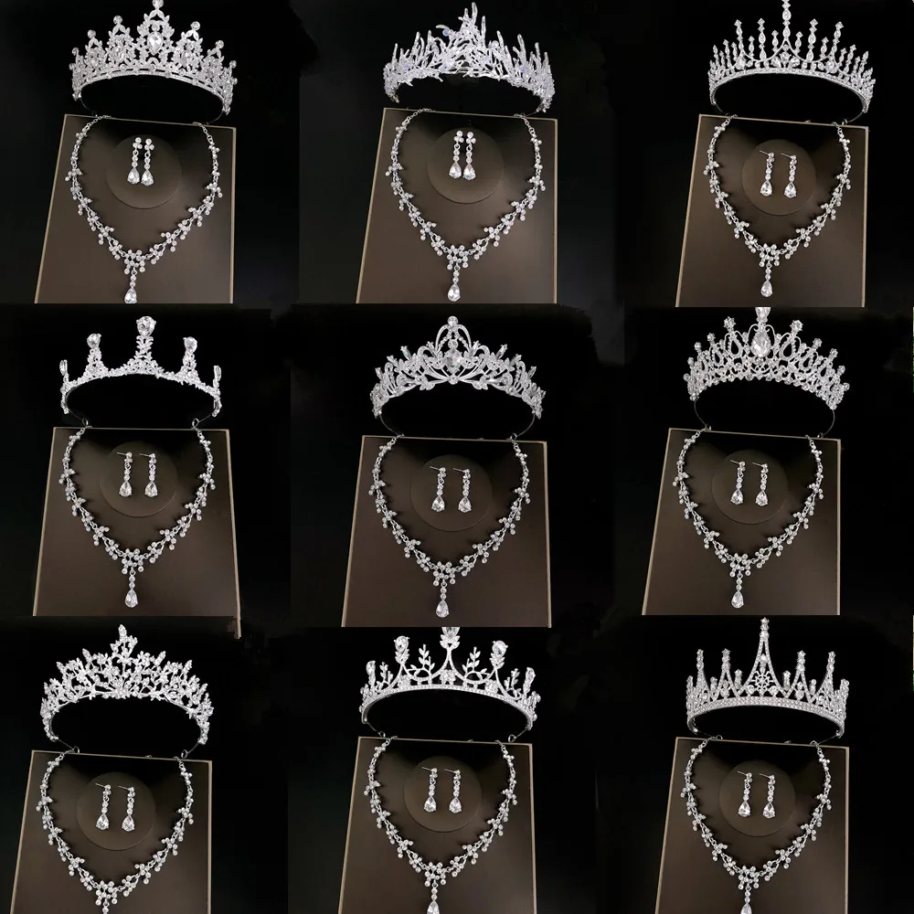 

DIEZI роскошное свадебное ожерелье с кристаллами серьги-гвоздики Корона Свадебная Корейская тиара принцессы женские аксессуары для волос дл...