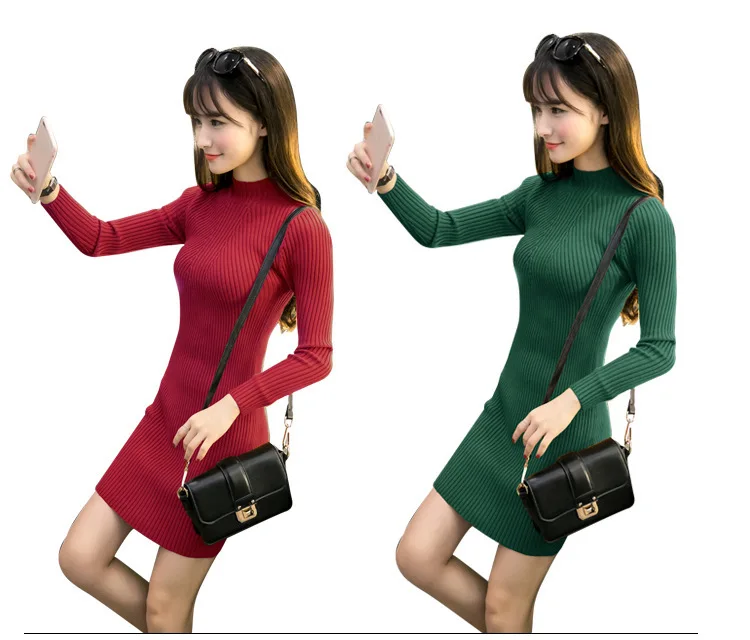

Autumn and winter 2020 new semi-high collar sweater pullover mid-length dress hip knit base shirt