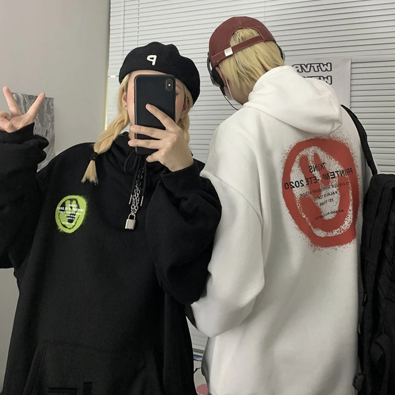 

Retro Printed Hoodie Women Plus Velvet Thick Hooded Sweater Lovers Tide Harajuku Style Autumn and Winter Loose Fashion Hoodie