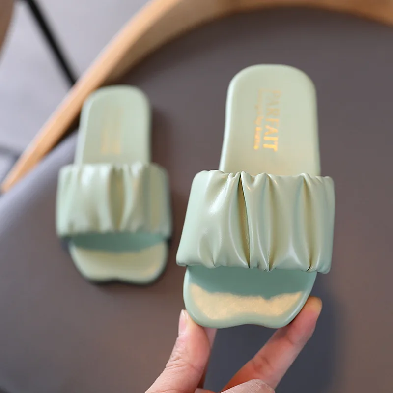 

Fashion PU Outdoor Sandals Slippers For Kids Girl Slides Green Beige 2021 Children Big Girls Slippers Summer Shoes
