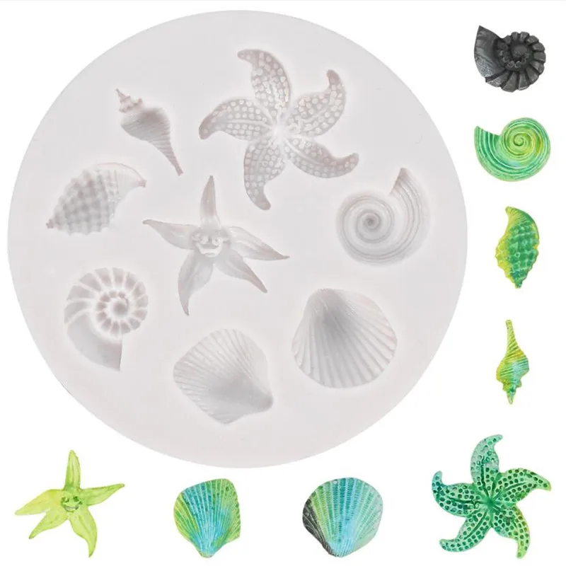 

Marine Theme Cake Fondant Silicone Mold Seashell Conch Starfish Fish Under the Sea Style Pastry Baking Molds for Cookie Candy