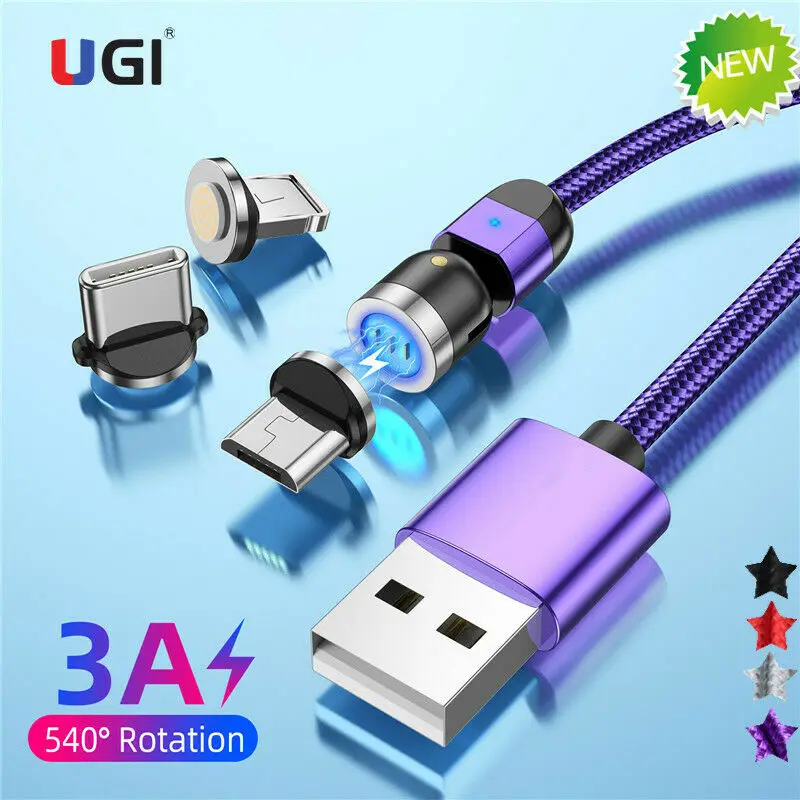 

UGI 3A Fast Charging 3in1 Magnetic Cable For IOS Type C USB C Micro USB Android Cable Mobile Phone For Samsung Oneplus Xiaomi
