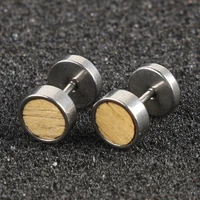 unique fashion piercing jewelry screw back earring stud for men unisex stainless steel with wood barbell earring for women
