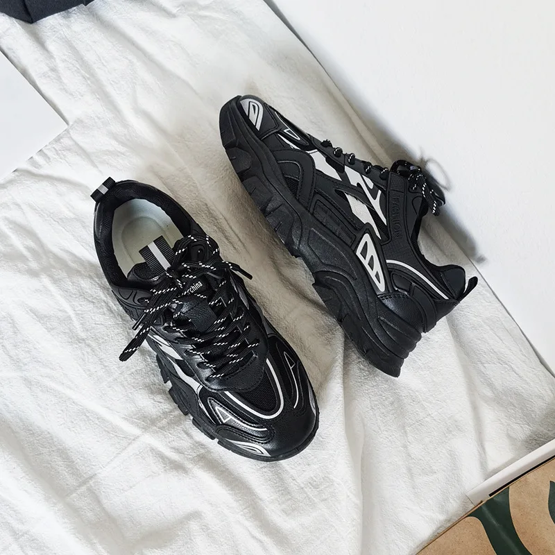 

Women Chunky Sneakers Vulcanize Shoes Korean Fashion New Female Black Platform Thick Sole Running Casual Shoes Woman