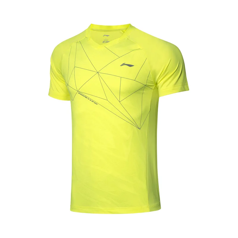 Li-Ning мужские футболки для бадминтона спортивные костюмы на сухой дышащей