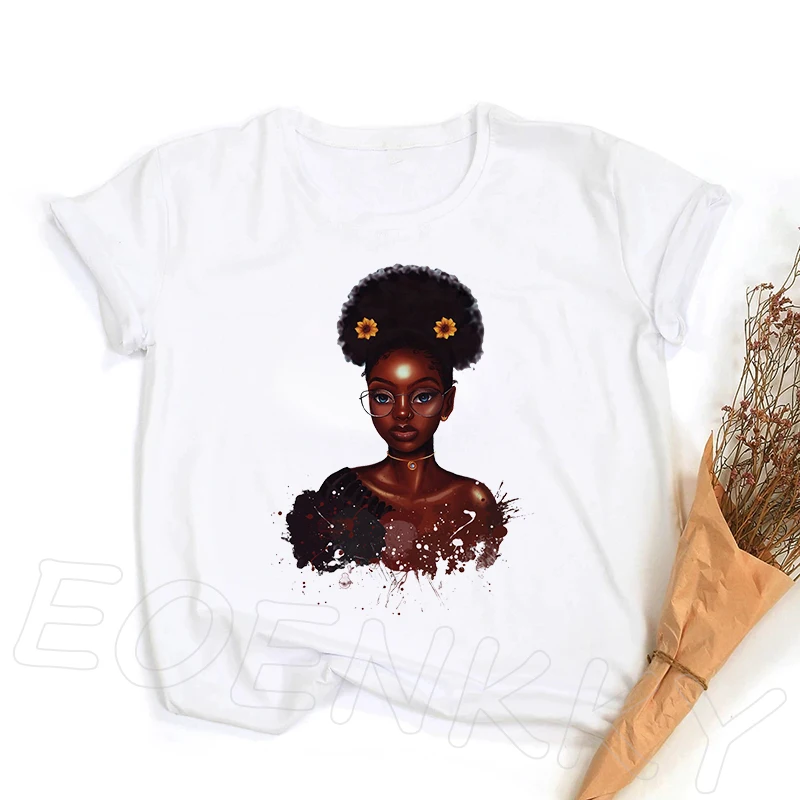 

American Black Curly Hair Girl Tees Sexy Printed T-shirt Fashion Magic Oversize T-shirt Summer Aesthetic T-shirt Female Clothes