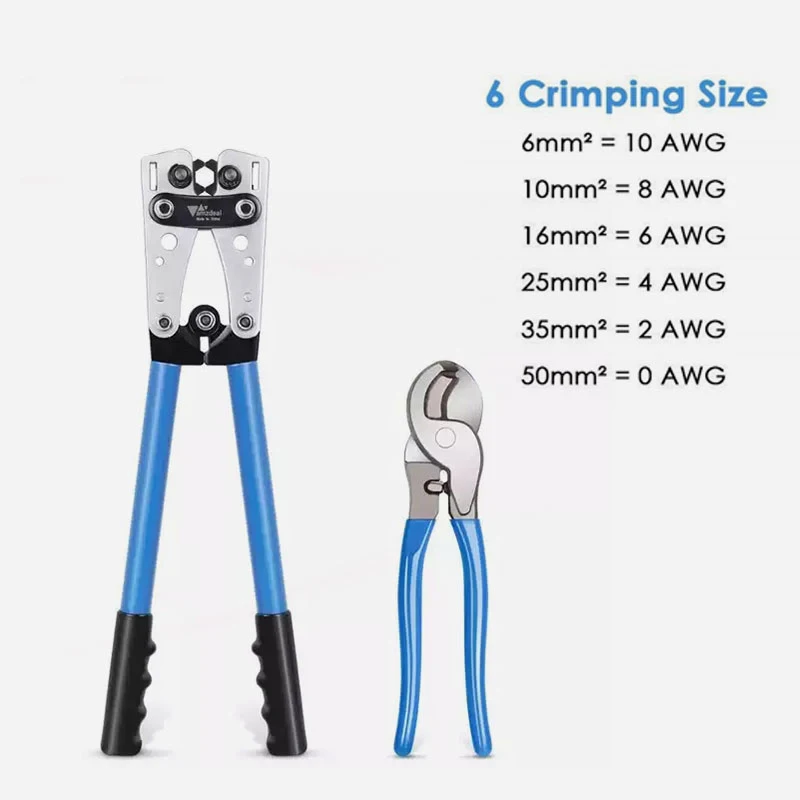 

HX-50B Battery cable lug crimping tool wire crimper hand ratchet terminal crimp pliers for 6-50mm2 1-10AWG with cable cutter