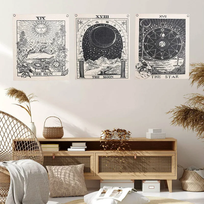 

Гобелен с Лунной фазой, 2021, новейшие звезды, психоделические черно-белые настенные подвески, украшение для спальни, домашнего интерьера, дом...