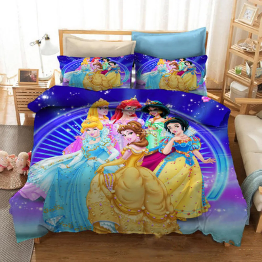

Комплект постельного белья принцессы из мультфильма, домашний текстиль, Белоснежка, Золушка, Аврора, Ариэль, Белль, пододеяльник, наволочка