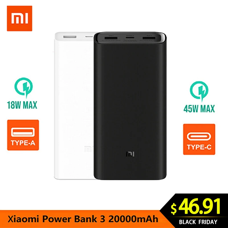 Xiao mi power Bank 3 20000 мАч Pro 45 Вт PD быстрое зарядное устройство для ноутбука mi power Bank PLM07ZM с тройным выходом USB USB-C 45 Вт 20000 мАч