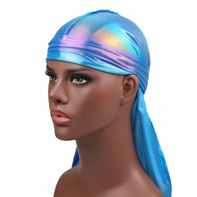 

Men Womens Laser Bandana Doo Durag Headwear Long Tail Soft Silk Pirate Cap Wrap