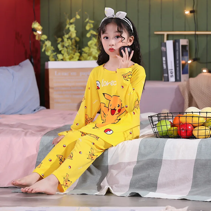Пикачу Покемон детские пижамы осенняя одежда для сна девочек и мальчиков детская