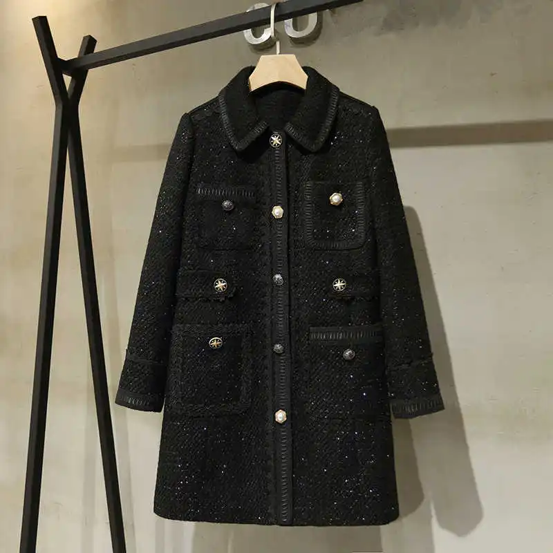 

winter Autumn 2021 women's high quality tweed coat chic elegant sequins women coat B119