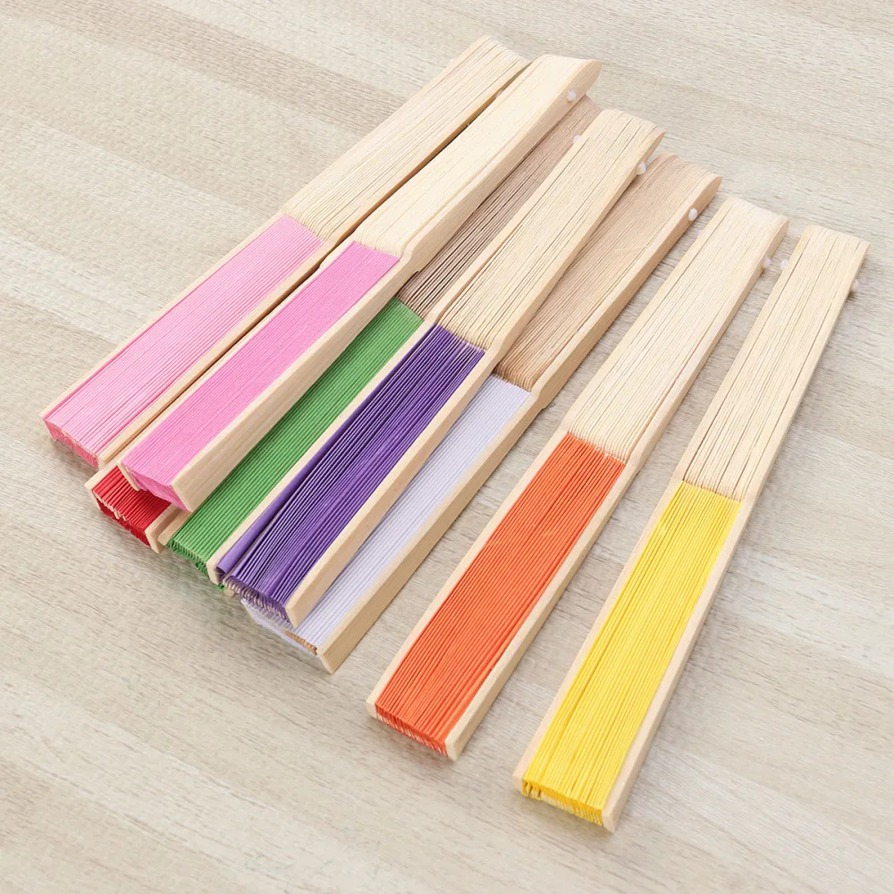 

8pcs Folding Fans Wood Pure Color Blank Fans Set DIY Children Kids Painting Fans for Event Performance Prop