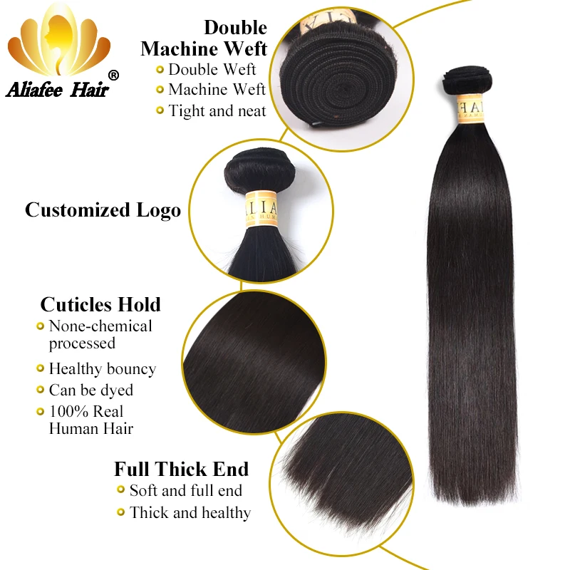 Aliafee бразильские прямые волосы пряди натуральный цвет 100% человеческие волнистые