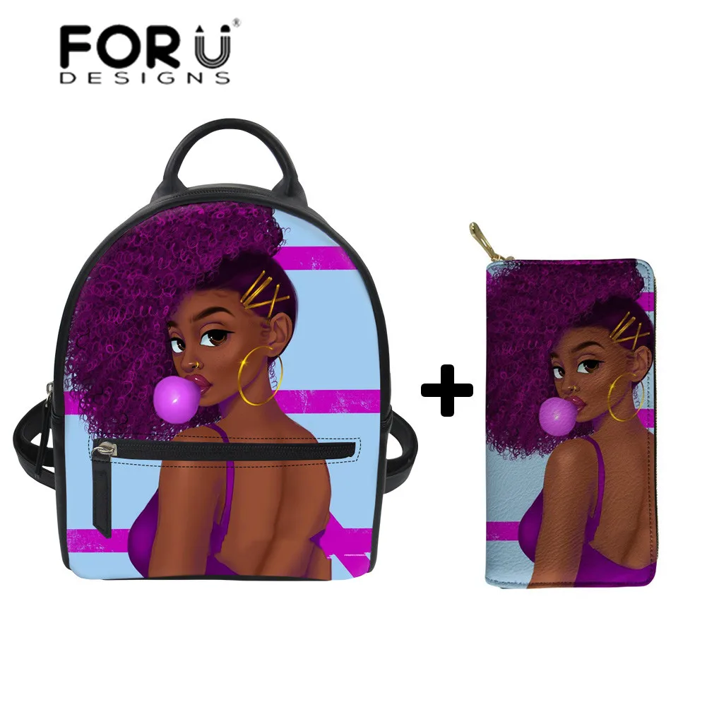 

Рюкзаки FORUDESIGNS из искусственной кожи для женщин, черные художественные африканские девушки, Дамские Мини-рюкзаки для книг для женщин, пляжн...
