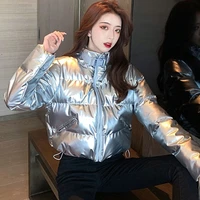 womens loose winter ins bread clothing all match fashion slimming patent leather shiny cotton jacket 2021