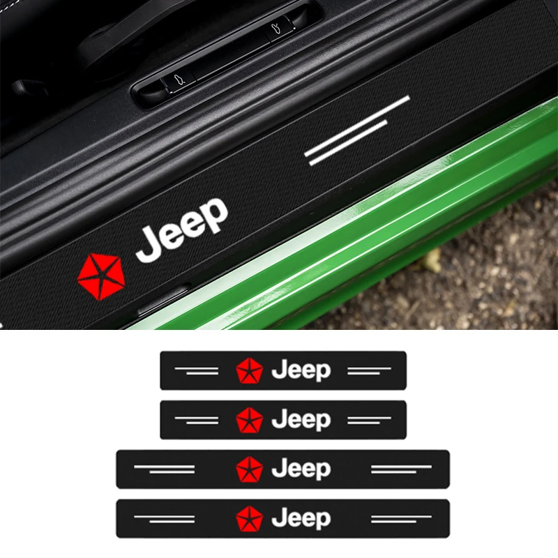 

4pcs Car Door Sill Scuff Plate Carbon Fiber Protector Cover for Jeep Renegade 2016 2017 2018 2019 Cherokee Compass Et Auto Goods