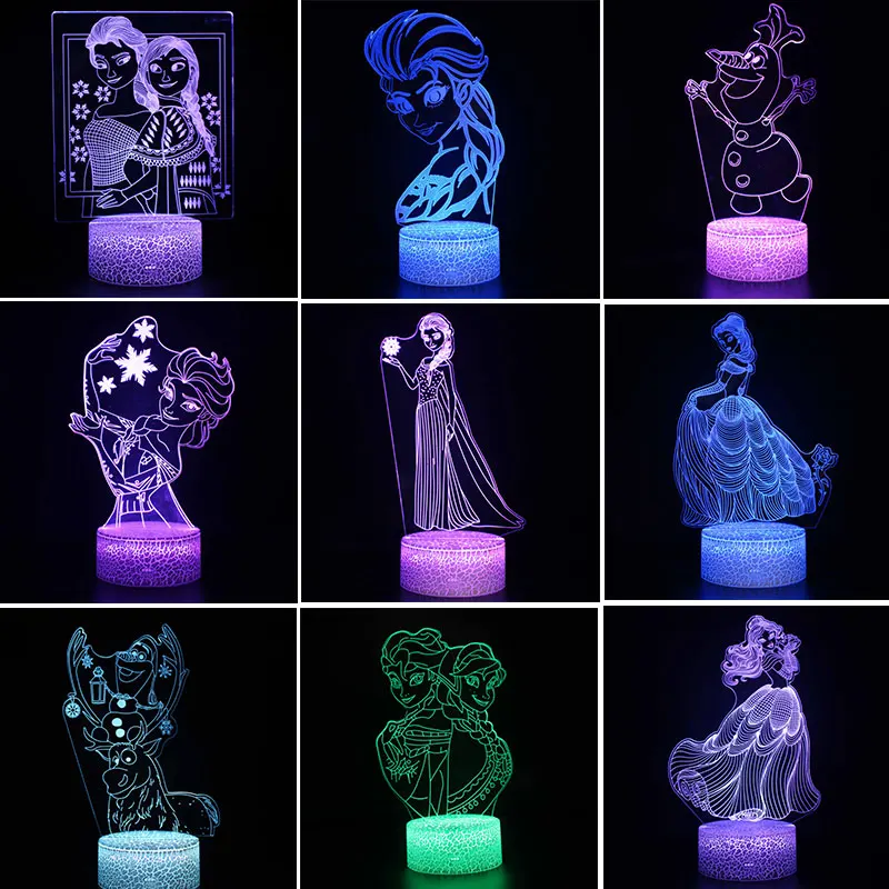 

Disney Frozen Princess Series Aisha Belle 3D Colorful Touch Remote Control Creative Night Light Christmas Birthday Gift Light