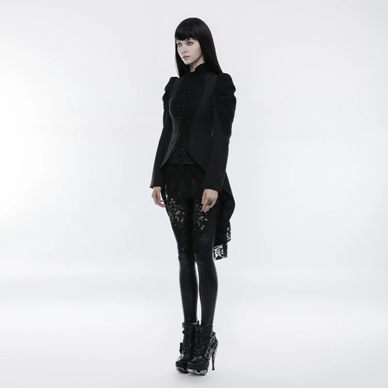 Женское винтажное длинное пальто смокинг черное Плиссированное в стиле панк с