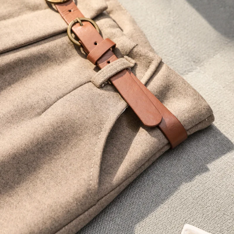 

Winter Plus Size Woolen Pant Thicken Women Pencil Pants Elastic High Waist Loose Harem Pants With belt Elegant Trousers Female