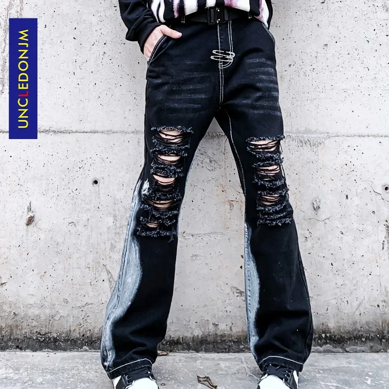 

Рваные джинсы UNCLEDONJM для мужчин, потертые джинсы, брюки-карго, мужские мешковатые джинсы в стиле хип-хоп, уличная одежда, мужские джинсы
