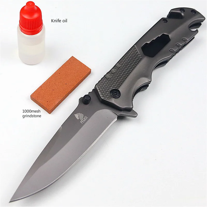 PEGASI 9.2in 9 cr18 tactical outdoor folding knife survival combat EDC hunting + oil grindstone | Инструменты