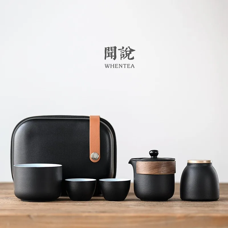 

Black Sand Portable Portable Quick Cup Japanese Ceramic Portable Bag Carrying Outdoor Office Simple Kung Fu Travel Tea Set