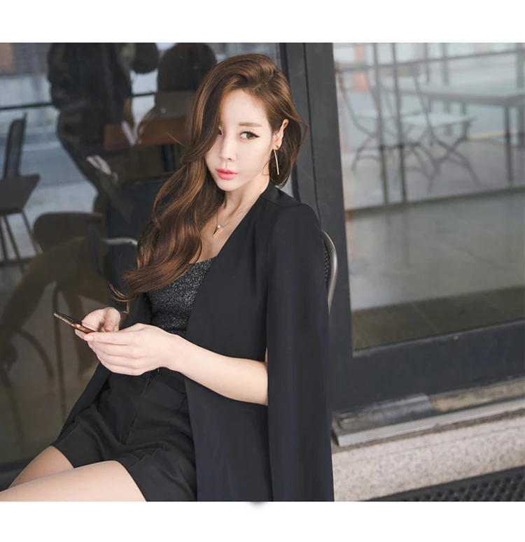 Женская винтажная накидка черная Весенняя с V-образным вырезом и разрезом