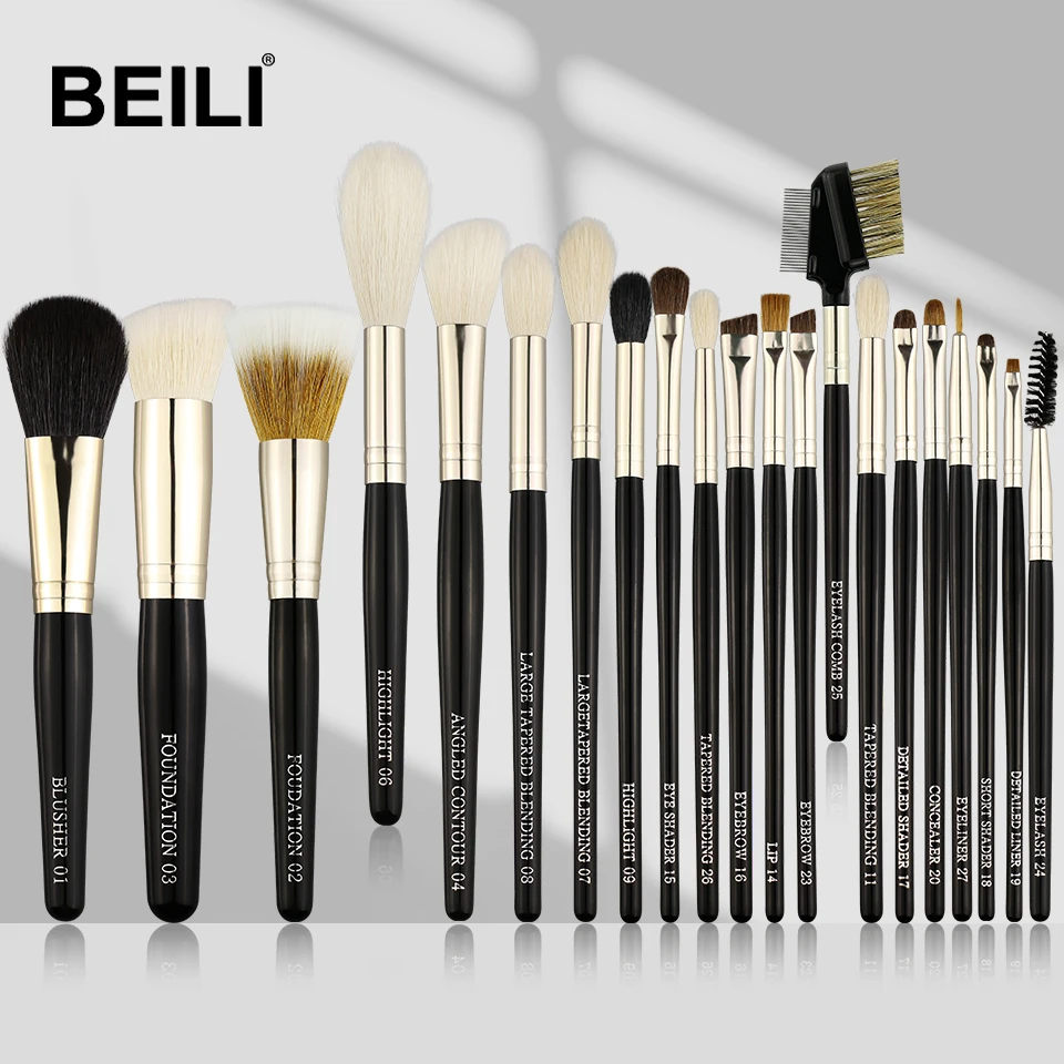 Набор профессиональных кистей для макияжа BEILI Black натуральные козья шерсть тени