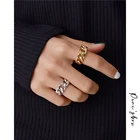 Peri'sBox золотистые и серебристые кольца на крупной цепочке, звено, витые геометрические кольца для женщин, винтажное звено 2019, модные