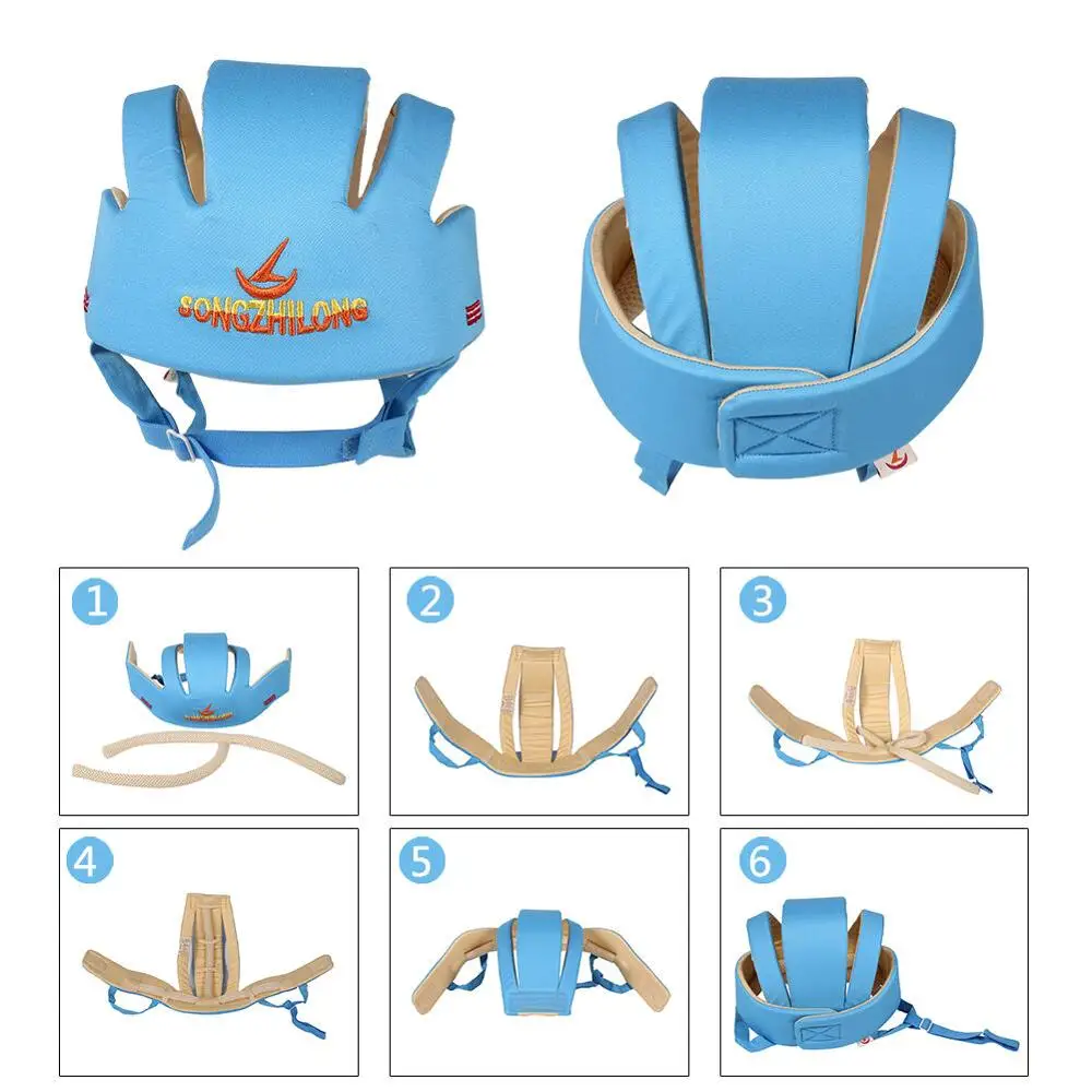 Gorros de seguridad de malla de algod&oacute;n para ni&ntilde;os y ni&ntilde;as, casco protector suave y ajustable para la cabeza, gorras para aprender a caminar-3