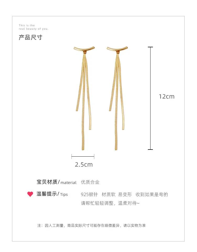 Изысканные простые серьги из сплава с длинной кисточкой текстурные