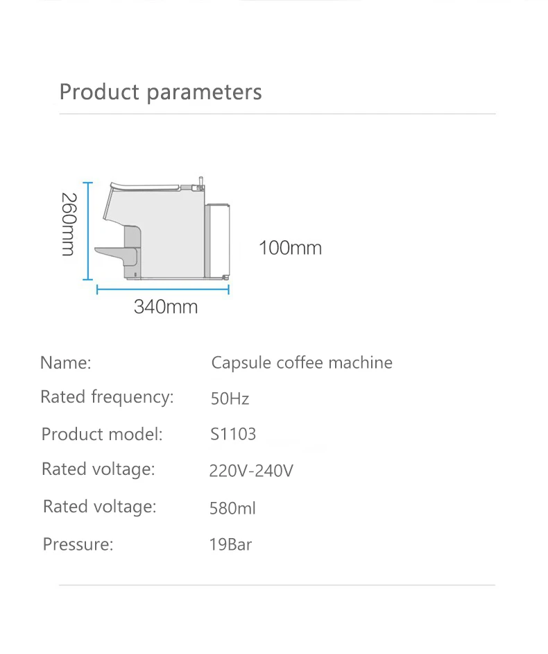 

19 Bar Italian Espresso Mini Electric Coffee Capsule Machine For Capsules Coffee Kitchen Appliances Automatic Coffee Machine