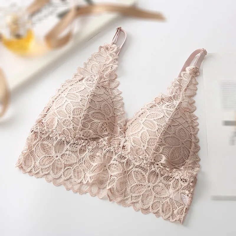 Women French Bra Sexy Lace Beautiful Back Triangle Coaster Underwear No Trace Steel Ring Tube Top | Женская одежда