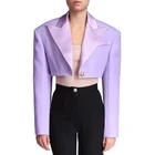 Женский Атласный блейзер на одной пуговице, короткий пиджак с дополнительными плечами и сатиновым воротником, 2021