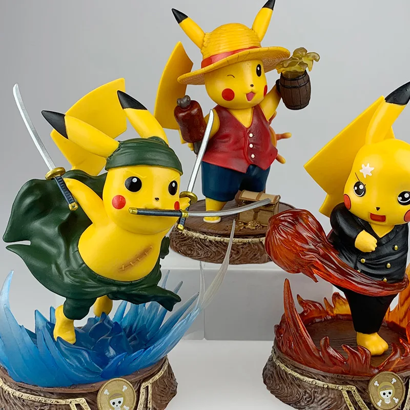 

Pokemon anime toy Pikachu COS One Piece Three Fighting Force Luffy Sanji Sauron Pikachu Figure Model Gifts for children