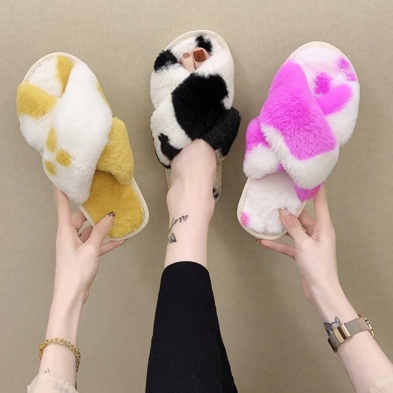 

2021 New Summer Fluffy Raccoon Fur Slippers Shoes Women Real Fox Fur Flip Flop Flat Furry Fur Slides Outdoor Sandals Woman Shoes