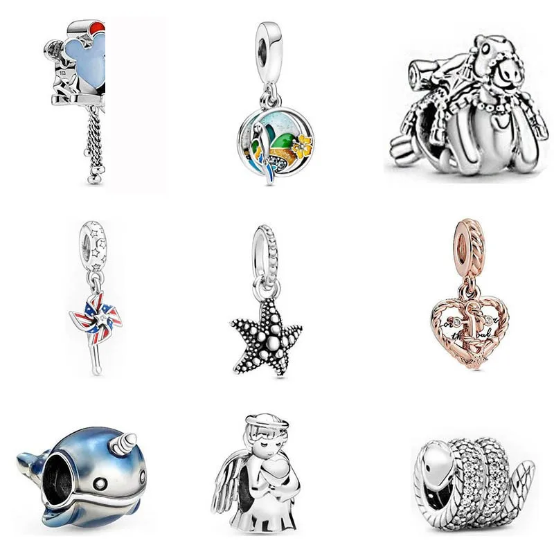 

Authentic 925 Sterling Silver Glittering Unicorn Whale Charm Is Suitable For The Original Pandora Women's Bracelet Necklace
