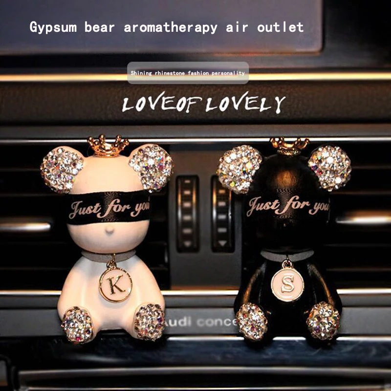 

Car perfume aromatherapy black and white bear car air conditioning air outlet interior decoration to spread incense ornaments