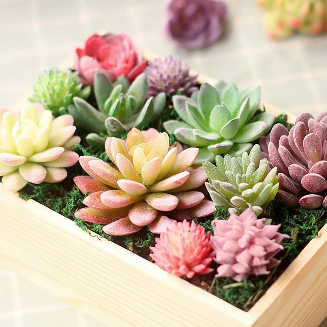 

DIY 16pcs/set Artificial Succulents Artificial Flowers Plastic Decorative Plants Ecological Green Landscape Home Decoration